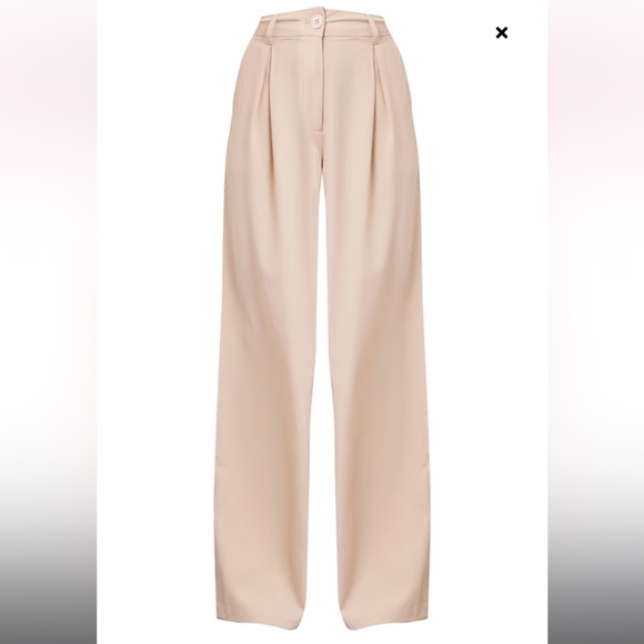 NWT PrettyLittleThing Natural Stone Floaty Tailored Wide Leg Trousers - Picture 5 of 10